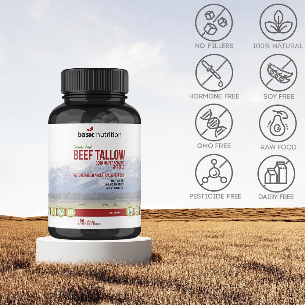 Grass-Fed Beef Tallow Superfood | Pasture-Raised and Vitamin-Rich | 3000mg Softgels