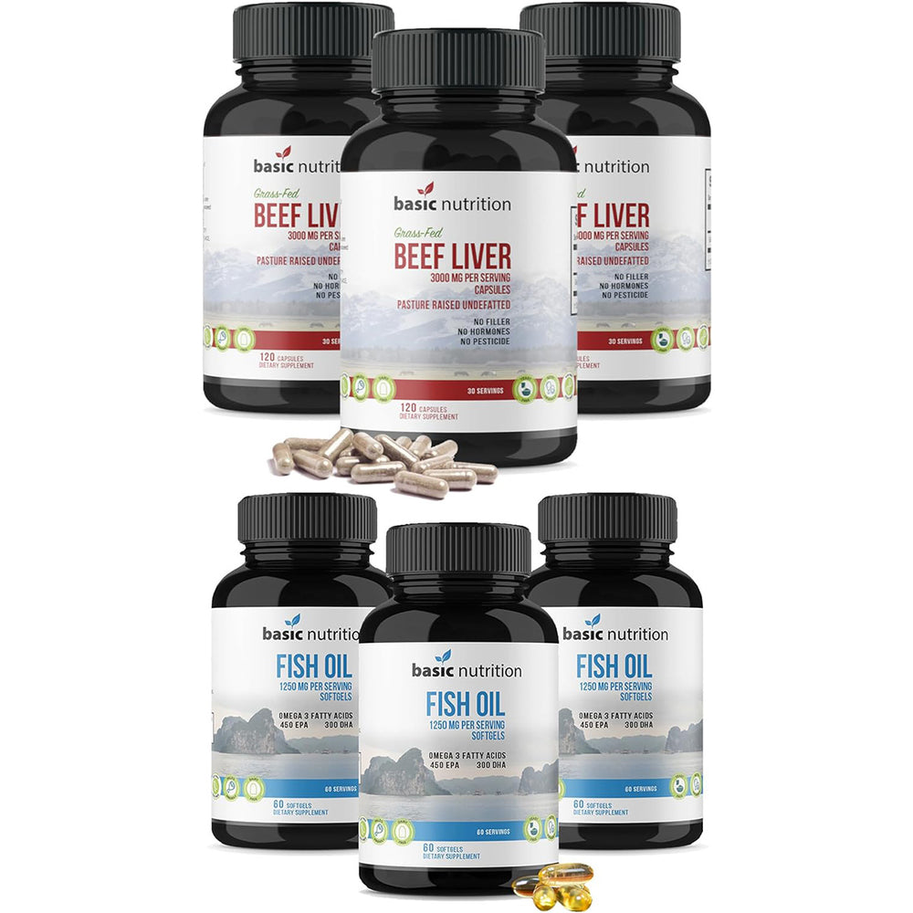 Ancestral Vitamin Bundle | 3000mg Grass-Fed Beef Liver | 1250mg Fish Oil with Omega-3s, 450mg EPA, 300mg DHA