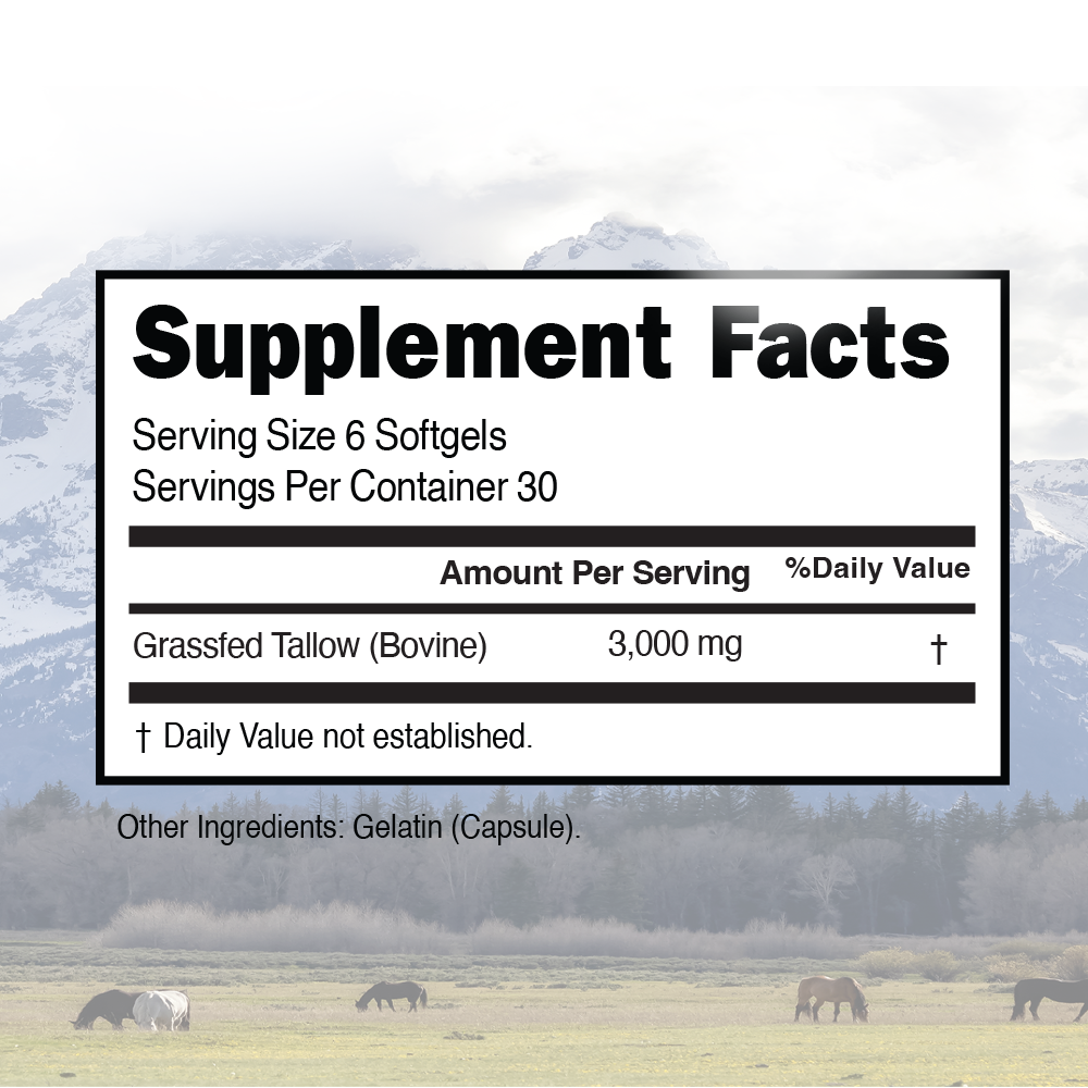 Grass-Fed Beef Tallow Superfood | Pasture-Raised and Vitamin-Rich | 3000mg Softgels